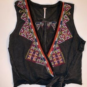 Tribal print tie crop top free people boho :Small